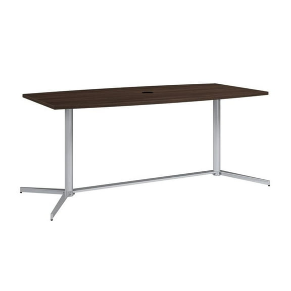 Pemberly Row 72W Wood Office Conference Table with Metal Base in Black Walnut