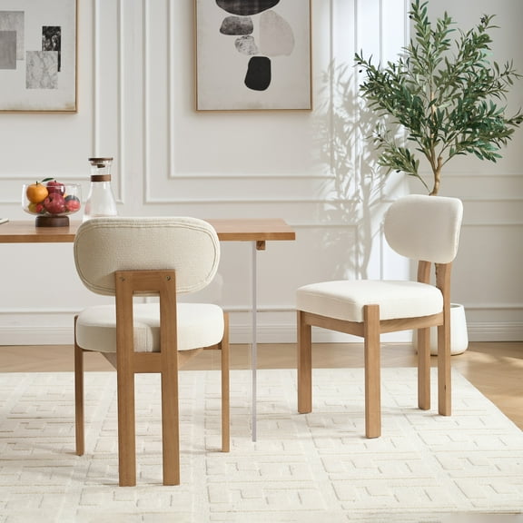 Wooden Dining Chairs Set of 2 with Adjustable Foot Nails,Modern Fabric Upholstered Kitchen Chairs with 3.95 " Thick Cushion,Plush Chenile Fabric,Farmhouse Dinner Chair,for Dining Room,Beige