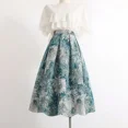 thumbnail image 2 of Falda acampanada de cintura alta y adelgazante de corte A con diseño plisado estampado en azul y blanco, nueva de 2024, ajustada para mujer, 2 of 5