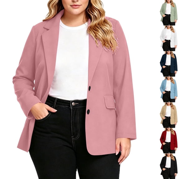 yillto Plus Size Womens Blazer Jacket Casual Work Office Long Sleeve Button Front Cardigan Suit Jackets