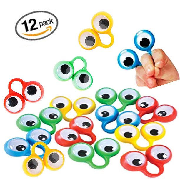 Play Kreative Children Eye Finger Puppets 12 Pack 2" Plastic Eye Peeper Rings Assorted