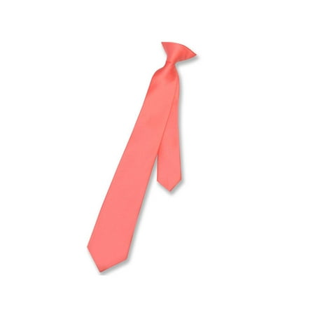 Coral Tile - Vesuvio Napoli Boy's CLIP-ON NeckTie Solid CORAL PINK Color Youth Neck Tie