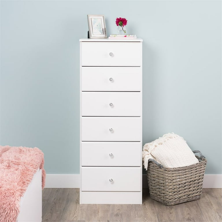 Home Square 6 Drawer Wood Tall Chest Set in White Set of 2