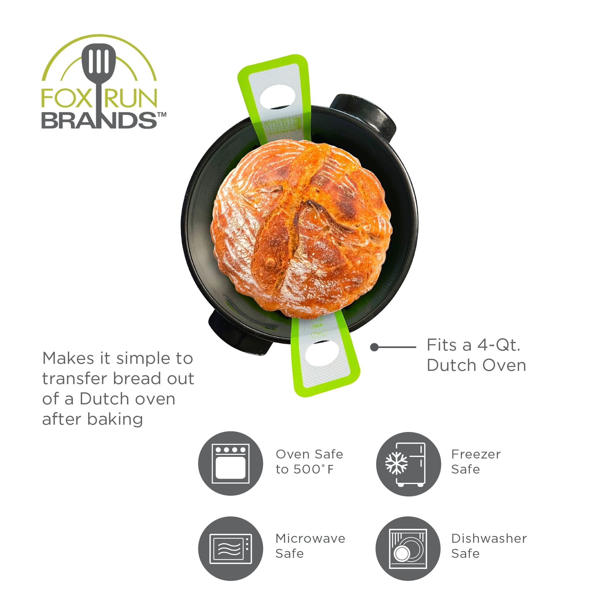 Fox Run Non-Stick Silicone Bread Sling For 4 or 5 Quart Dutch Ovens, Includes Measurements and Conversion Chart