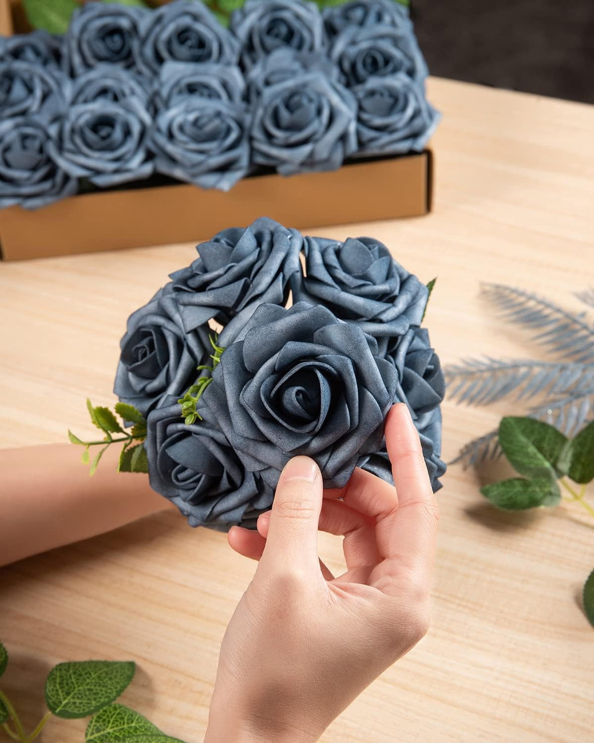 25Pcs Artificial Roses Flowers Fake Roses with Stems Real Touch Foam Flowers for DIY Wedding Bouquet Baby Shower Centerpiece Floral Arrangement Party Home Decor(Black)