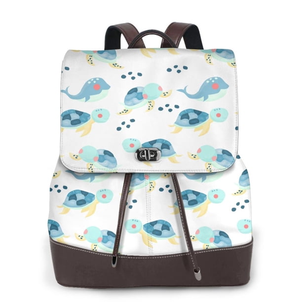 Disketp Sea Turtle Mochila de Cuero para Mujer, Bolso de Espalda Antirrobo con Estilo para Viaje, Trabajo y Uso Diario