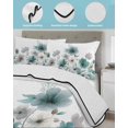 thumbnail image 4 of Quilts Twin Size Bedding Set, Teal Grey Flowers Lightweight Quilted Comforter, Spring Watercolor Blooms Floral Plant Soft Reversible Bedspread Coverlet with Pillow Covers for All Season, 68" x 86", 4 of 7