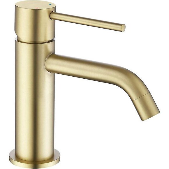 Single Hole Brushed Gold Bathroom Faucet, Brass Single Lever Basin Faucet with Supply Hose, Gold Basin Mixer Tap
