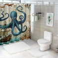 thumbnail image 7 of Fenyluxe  Nautical Octopus Shower Curtain Funny Ocean Sea Turtle Beach Coastal Blue Fish Seashell Jellyfish Theme White Boho Print Flower Bathroom Decor Polyester Curtains Set with Hook White, 7 of 7