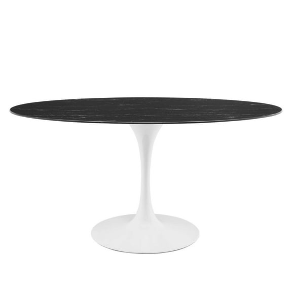 60 inch Dining Table, Round, Black White, Artificial Marble, Metal Steel, Modern Contemporary Mid-Century, Kitchen Room Cafe Bistro Restaurant Hospitality