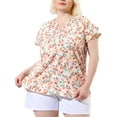 thumbnail image 5 of Unique Bargains Women's Plus Floral Ruffle Trim V Neck Layered Sleeve Top, 5 of 7