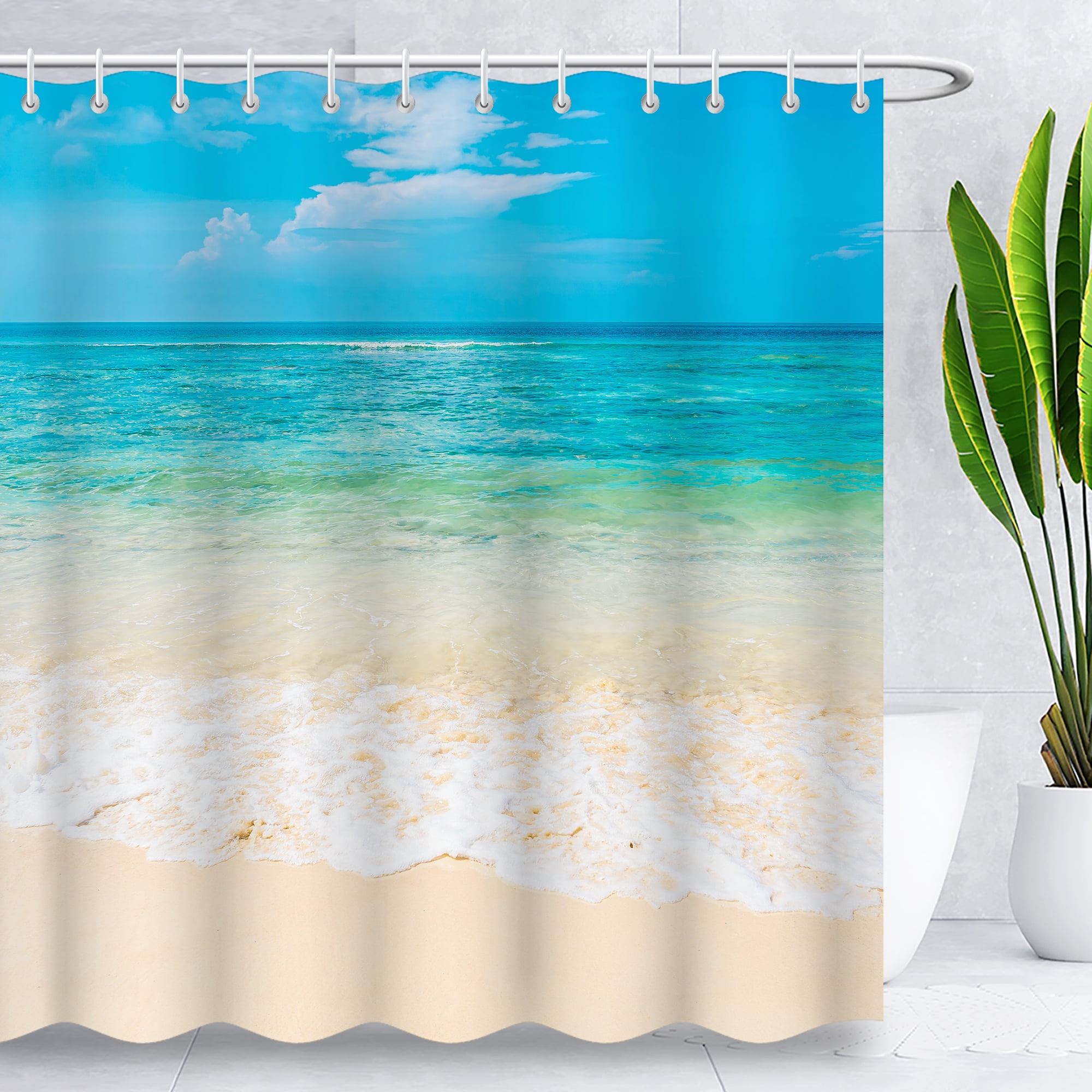 Blingpainting Beach Shower Curtain, Tropical Ocean Shower Curtains,Blue Nature Seaside ...