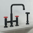 thumbnail image 2 of Urbix Industrial Bridge Kitchen Faucet with Side Sprayer in Matte Black/Red, 2 of 12