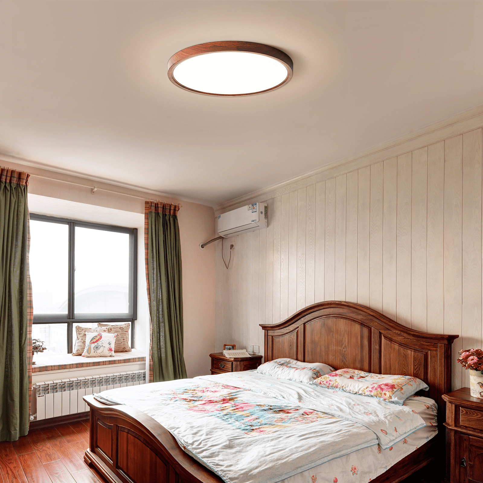 HEYAN Walnut Wood Flush Mount Ceiling Light Fixture,12 Inch Dimmable LED Ceiling Light with 3000K-4000K-6000K Selectable Flat Low Profile Round Ceiling Lights for Bedroom Hallway Laundry (1 Pack)