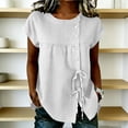 thumbnail image 4 of Ahdbta Womens Cotton Linen Tops Summer Short Sleeve Round Neck Button Babydoll Shirts Casual Loose Fit Cute Peplum Blouse, 4 of 6