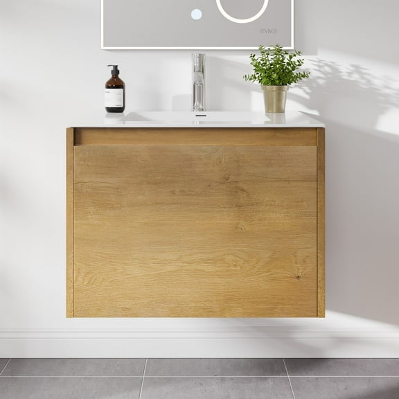 Madeira 20 in. Oak Wall Mount Single Sink Bath Vanity with Acrylic Top and Integrated Sink