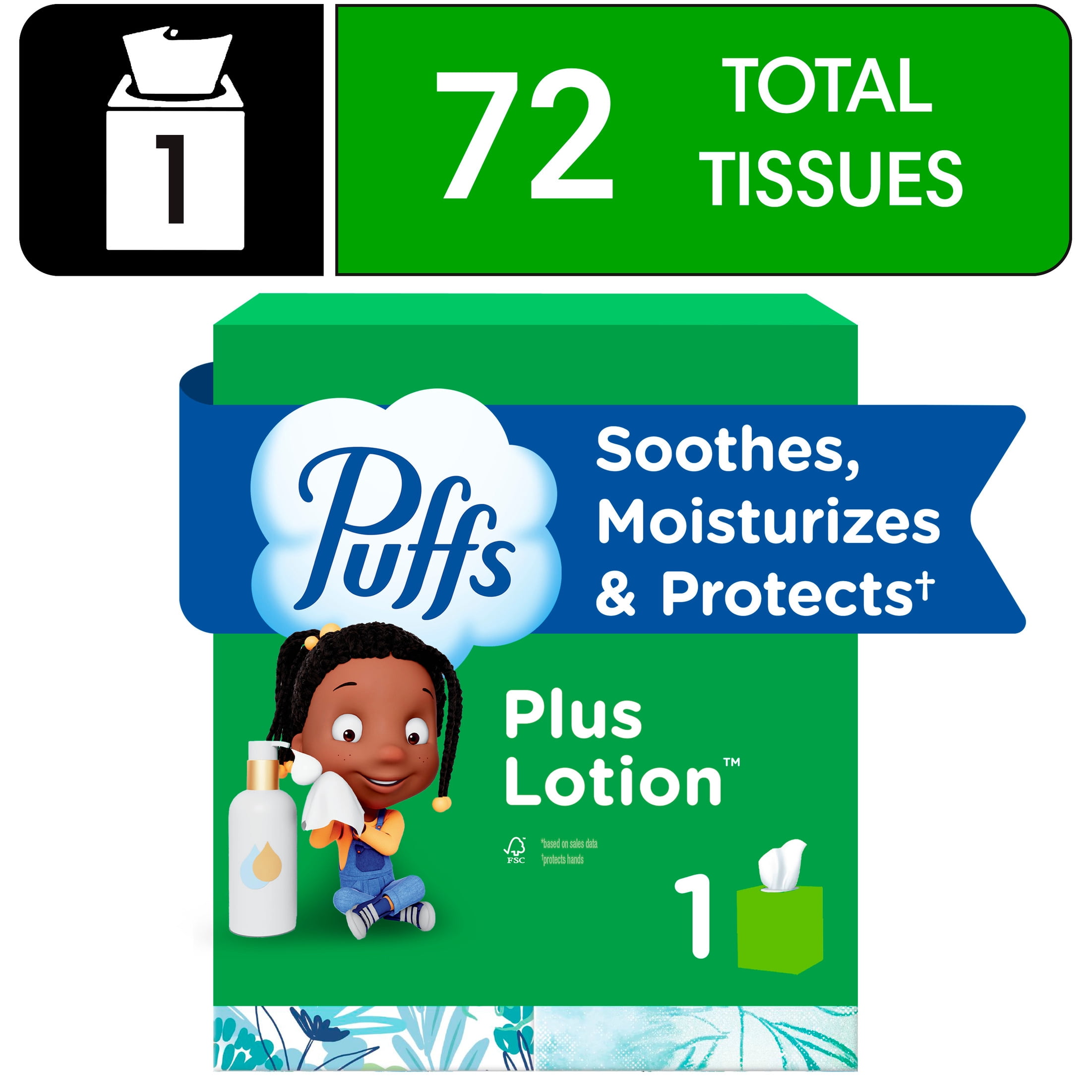 (18 pack) Puffs Plus Lotion Facial Tissue, 1 Mega Cube Box, 72 Tissues Per Box
