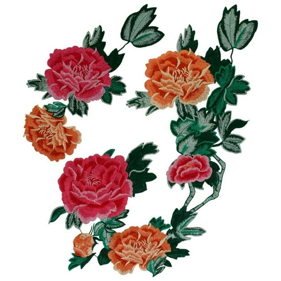 Long Flower Applique Floral Embroidery Patches Motif Embossed Applique Sew on Decorative Women Dress 1 set