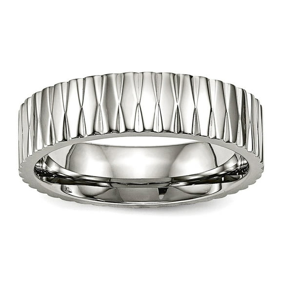 6mm Stainless Steel Polished Textured Ring Size 10.5 Ring for Women