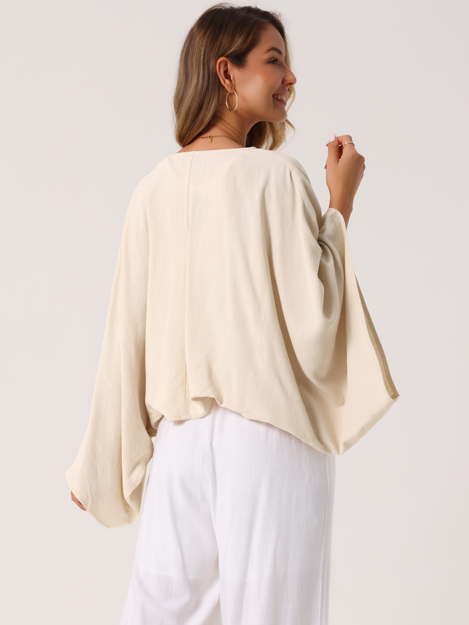 DARING DIVA Women's Linen Cardigan 3/4 Sleeve Open Front Lightweight Shrug S Apricot