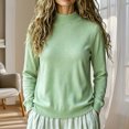 thumbnail image 2 of Women's Mock Neck Long Sleeve Knit Sweater Ghalytn Casual Fine-Knit Pullover Top with Ribbed Trim, 2 of 5