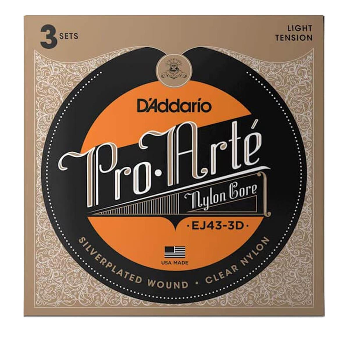 D'Addario EJ43 Pro-Arte Nylon Classical Guitar Strings, Light Tension, 3 Sets