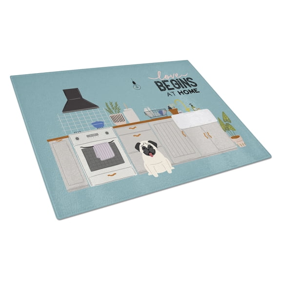 Carolines Treasures CK7708LCB Cream Pug Kitchen Scene Glass Cutting Board Large 12H x 16W multicolor
