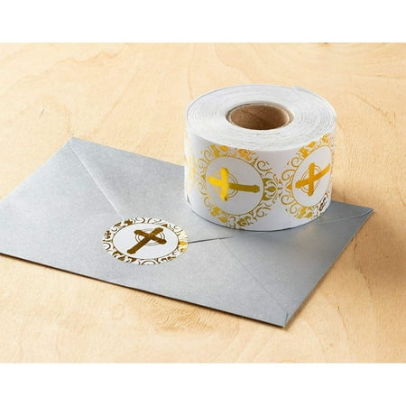 Religious Stickers – 500-Count Gold Foil Cross Stickers, Cross Design Round Labels with Gold ...