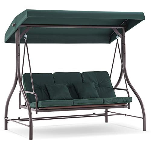 w/Detachable Cushion&Armrest for Poolside Deck Garden Backyard Outdoor Weather-Resistant&Convertible Hammock Bench Lounge HEMBOR 3 Person Patio Swing Chair Porch Swing Glider w/Adjustable Canopy
