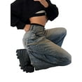 thumbnail image 3 of Women'S Wide Leg Jeans Distress Mid Waist Denim Pants Vintage Y2K Trousers Retro Blue M, 3 of 7