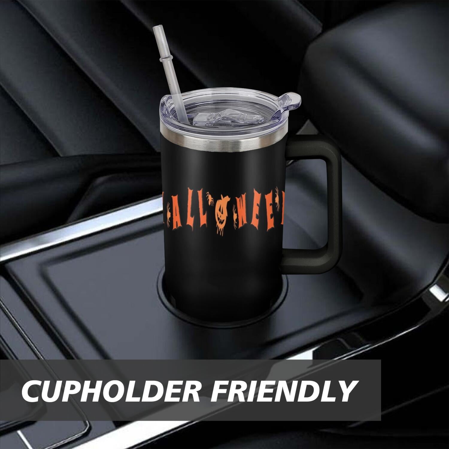 40 OZ Happy Halloween Tumbler with Handle Double Wall Vacuum Insulation Travel Coffee Mug Gift for Women Men