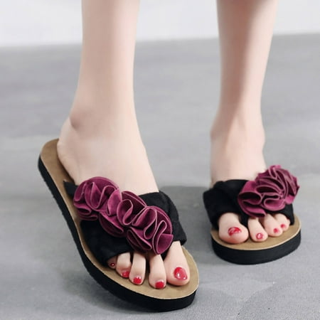 

Slippers Clearance Women Beach Breathable Flowers Sandals Home Slipper Flip-Flops Flat Shoes