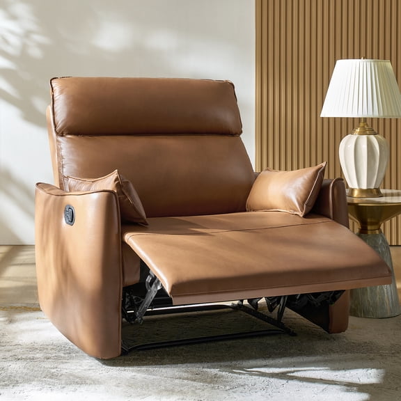 Oversized Manual Recliner Chair, Extra Wide Faux Leather Living Room Recliner for Big and Tall Adults Camel