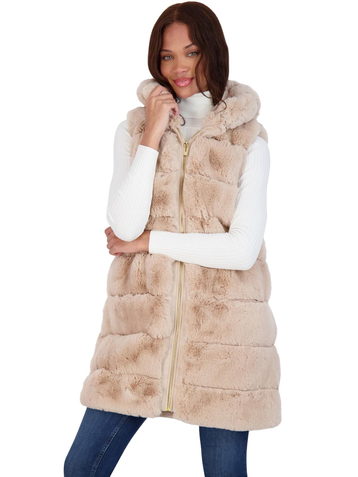 Via Spiga Women s Grooved Faux Fur Hooded Vest