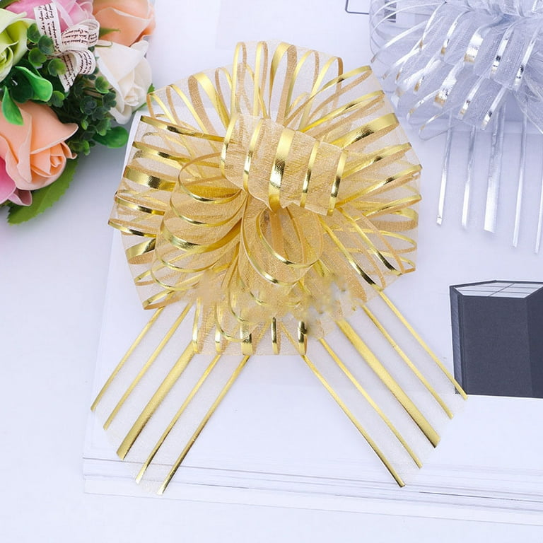 20pcs 5 Inch Large Pull Bow Big Gift Wrapping Bows Ribbon Gold for Wedding
