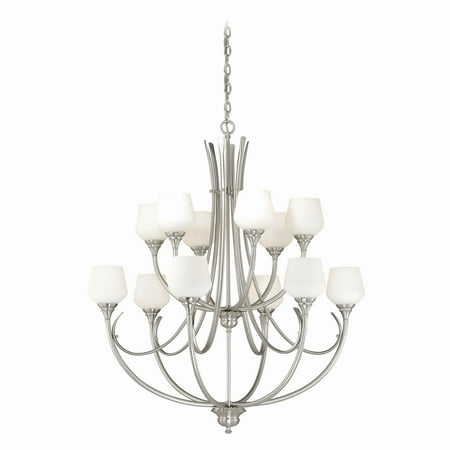 

Vaxcel Grafton 12 Light 2 Tier Satin Nickel Chandelier White Glass