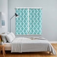 thumbnail image 4 of Quatrefoil Moroccan Pattern Kitchen Curtains 84 Inch Length, Geometric Aqua Morocco Grommet Top Bedroom Living Room Curtains, Light Filtering Cafe Curtain Drapes 2 Panels Set 104''x84'', 4 of 9