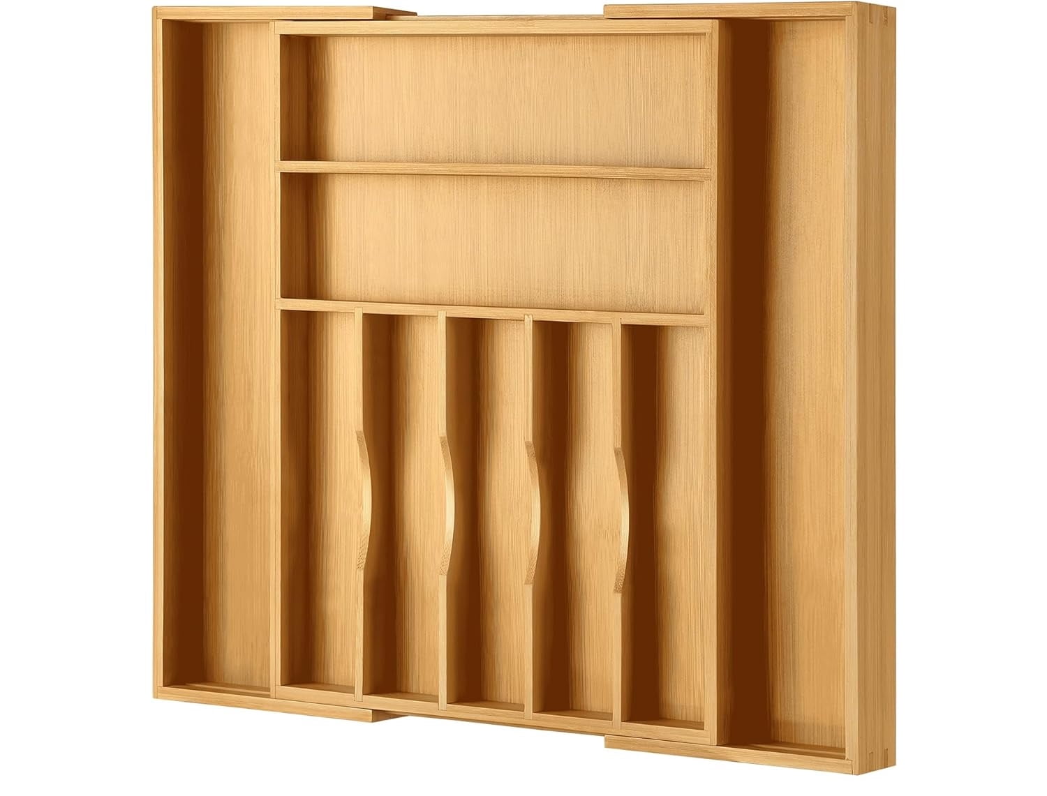 oridom Large Premium Bamboo Silverware Organizer - Expandable Drawer Organizer & Utensil Organizer - 17"x19.7" Cutlery Tray with Dividers for Kitchen Utensils and Flatware (7-9 Slots) (Natural)