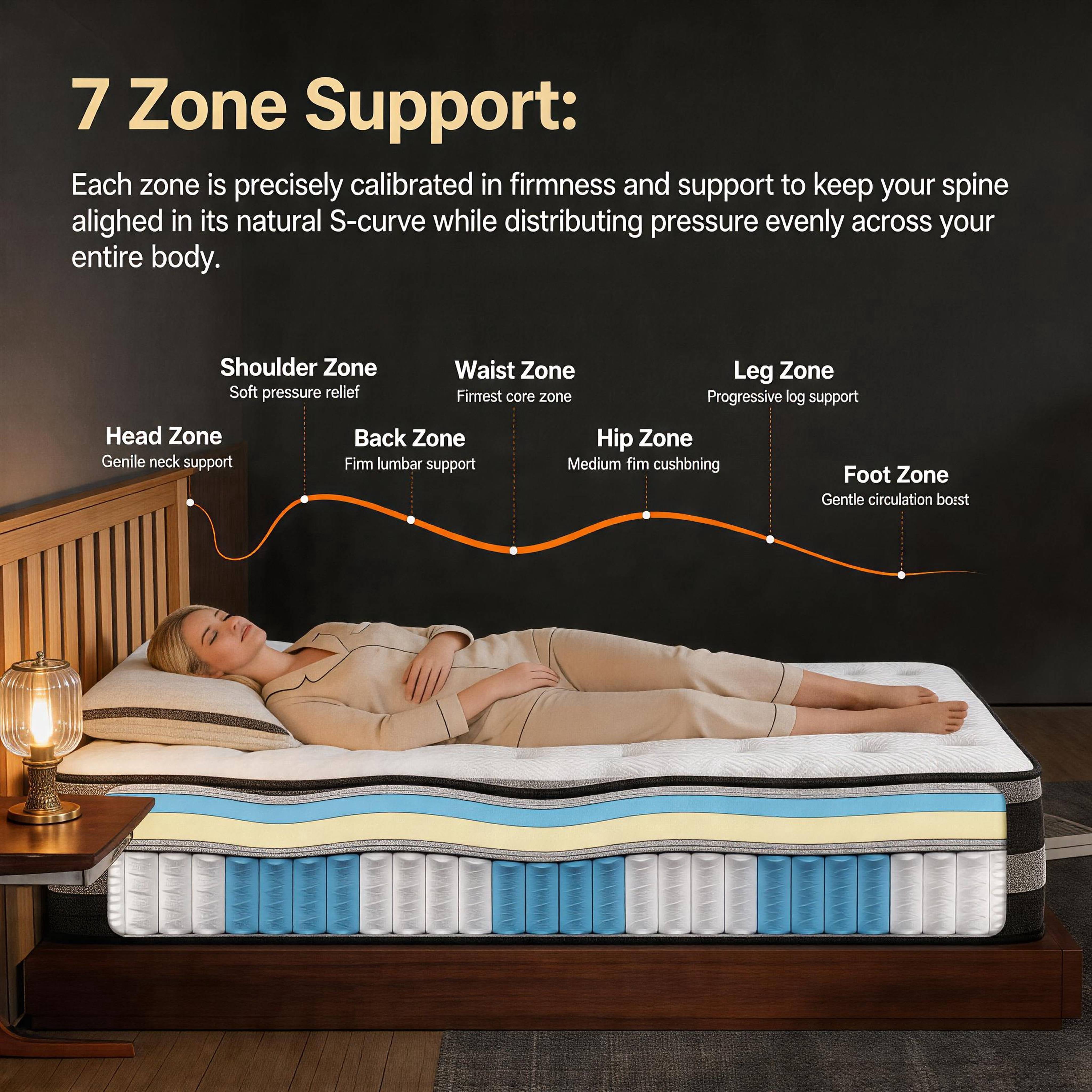 14 Inch King Size Memory Foam Mattress, Fiberglass Free, Medium Firm Feel, Zoned Pressure Relief, Certified Safe Foams & Fabric, Mattress in A Box