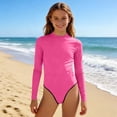 thumbnail image 6 of Cethrio Girls' One Piece Swimsuits, Beach Vacation Long Sleeve Surfing Kids Bathing Suit Hot Pink Size 10-12, 6 of 6