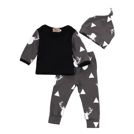 

Luiryare Newborn Girl Boy Clothes Deer Tops T-shirt+Pants Leggings 3pcs Outfits Set