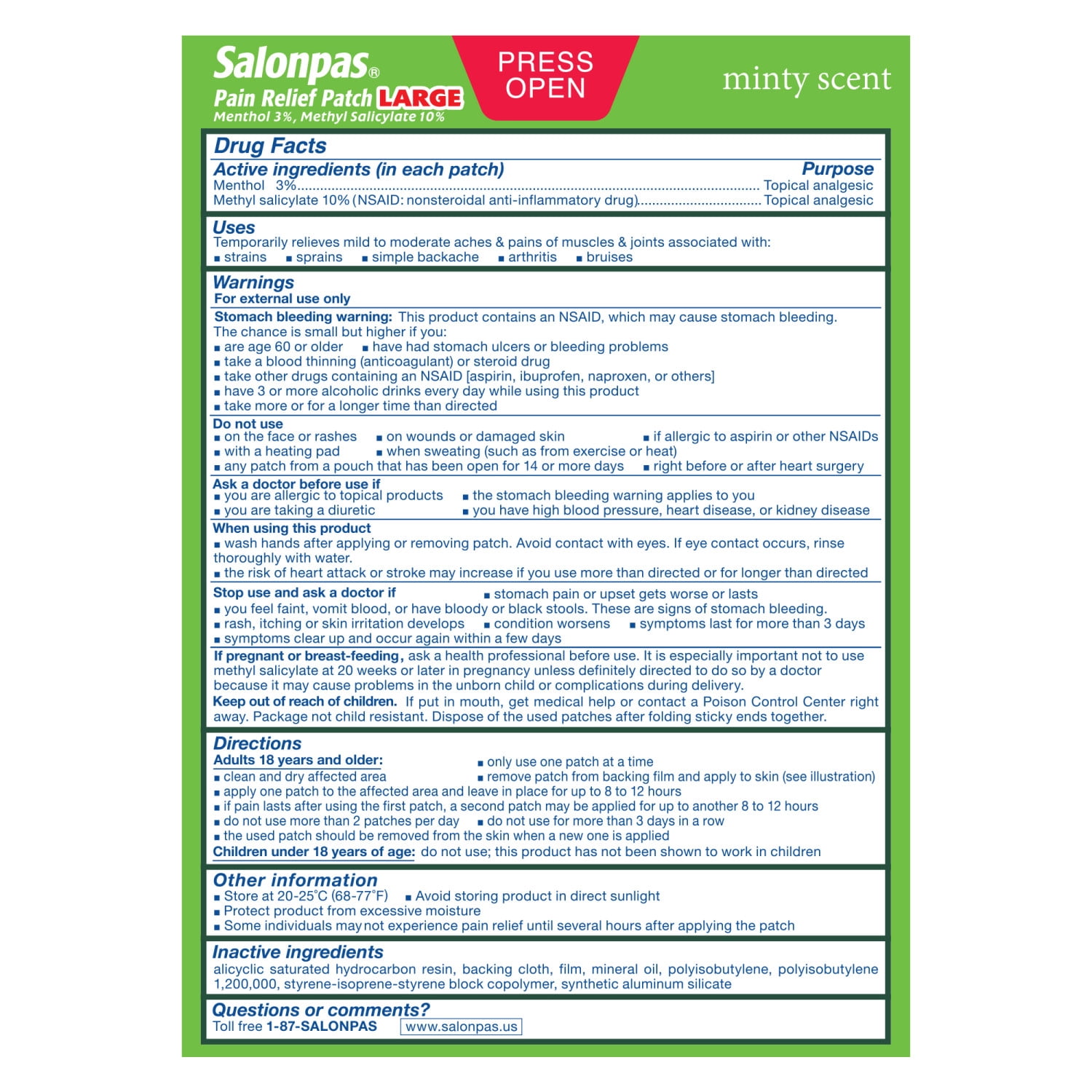 (2 pack) Salonpas Pain Relief Patch, 9 Count LARGE (Pack of 1)
