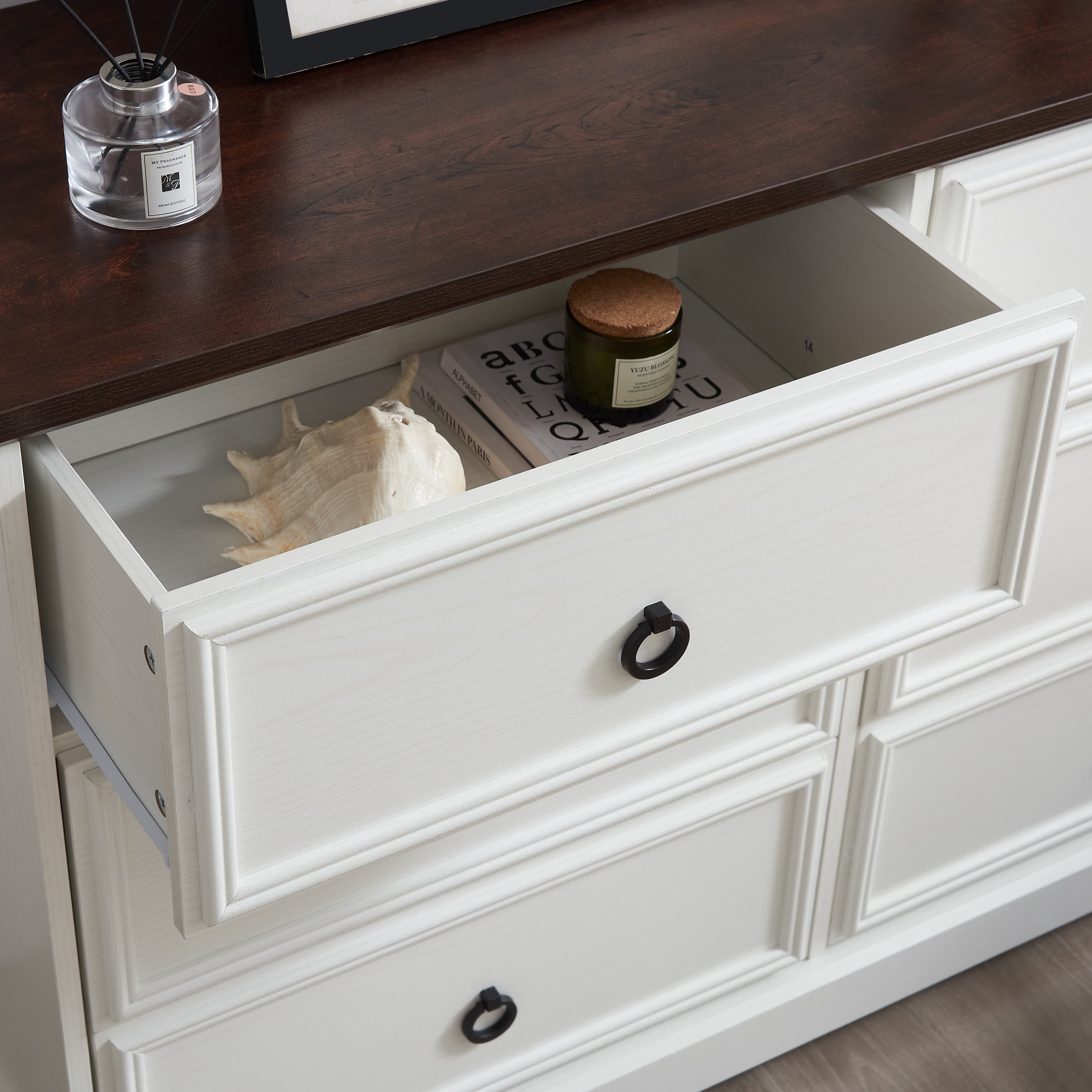 TrumanPick 6 Drawer Double White Dresser for Bedroom Farmhouse Wood Chest of Drawers for Living Room Entryway 47"L x 16"D x x 32"H
