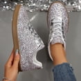 thumbnail image 5 of Domzle Women Shoes Glitter Low Top Casual Solid Color Fashion Sneaker Solid Color Lace Up Fashion Sneakers for Travel Outdoor Comfortable Breathable Anti-Slip Walking Shoes Silver, 5 of 6