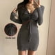 thumbnail image 3 of Vestido de mujer de manga larga con cuello en V fruncido y cordón lateral con abertura lateral, 3 of 6