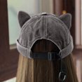 thumbnail image 7 of Hsqqdc 1pc Black Cotton Rolled Edge Docker Cap Unisex Brimless Cat Ear Landlord Hat for Daily Wear, 7 of 7