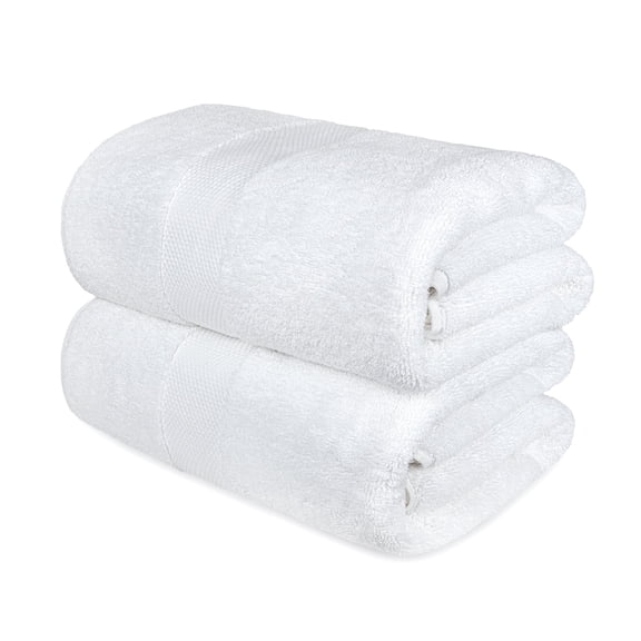 Dream Living White Bath Towels Set of 2 - 100% Indian Cotton, Soft, Quickdry, Super Absorbent, 600 GSM, Low Lint Luxury Bathroom Towels, Large, Fluffy, Plush, Eco-friendly Hotel Quality