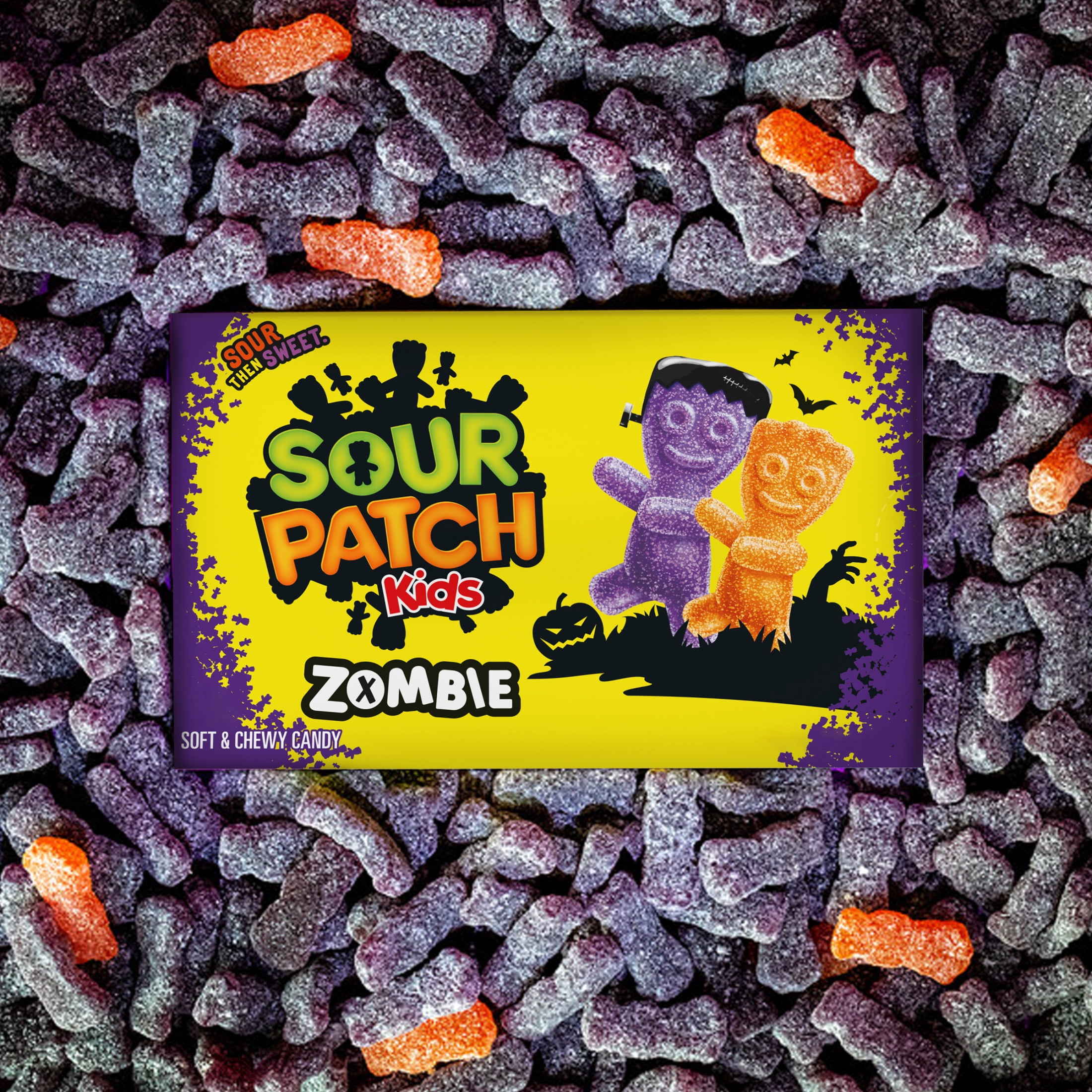 (4 pack) SOUR PATCH KIDS Zombie Orange & Purple Soft & Chewy Halloween Candy, 3.5 oz