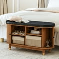 thumbnail image 5 of LEFHDA 39.4" Wide Walnut Shoe Bench with Padded Seat, Adjustable Shelf Storage Tambour Door Entryway Bench for Living Room, Bedroom, 5 of 10