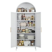SUPEER 73"Metal Arched Storage Cabinet with Doors/Shelves, Modern Kitchen Pantry Cabinet Freestanding Cupboard for Home Pantry Living Room, White, Assembly Required